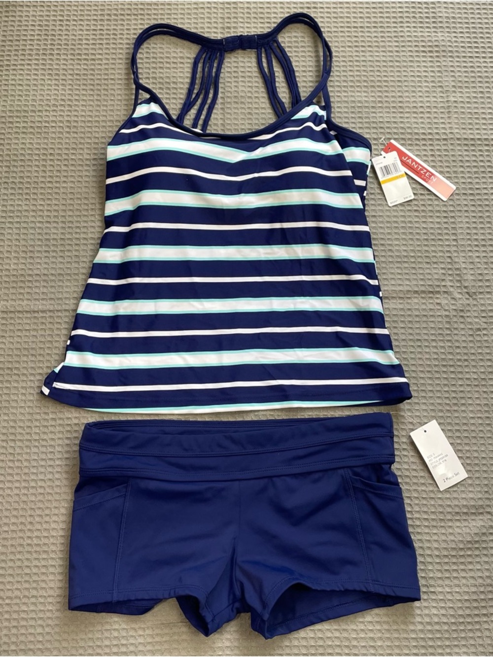 Jantzen Swim Tankini Shorts 2 Pieceā Set Small Womens NWT Navy Stripe
